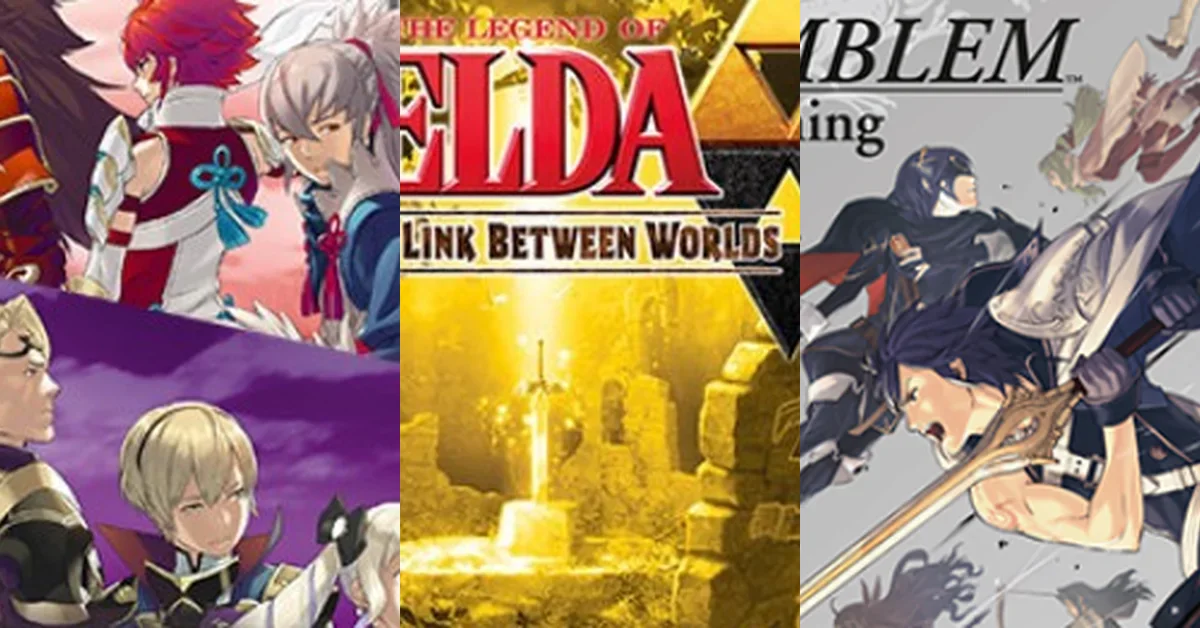 Official art for Fire Emblem Fates, A Link Between Worlds, and Fire Emblem Awakening on Nintendo 3DS