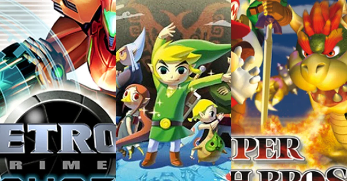 Official art for Metroid Prime 2, The Wind Waker, and Super Smash Bros. Melee on GameCube