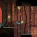 Rose Belmont swinging on a glowing whip across a gothic clocktower room in Castlevania: Belmont's Curse