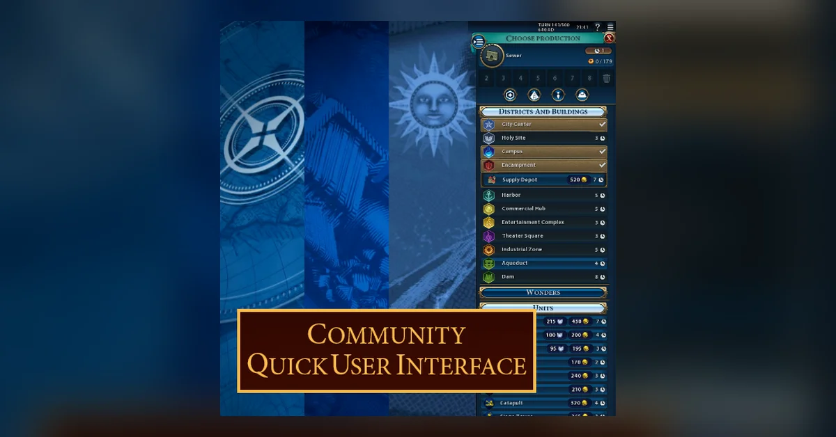 CQUI: Community Quick User Interface mod for Civilization 6 by the_m4a and the CQUI community