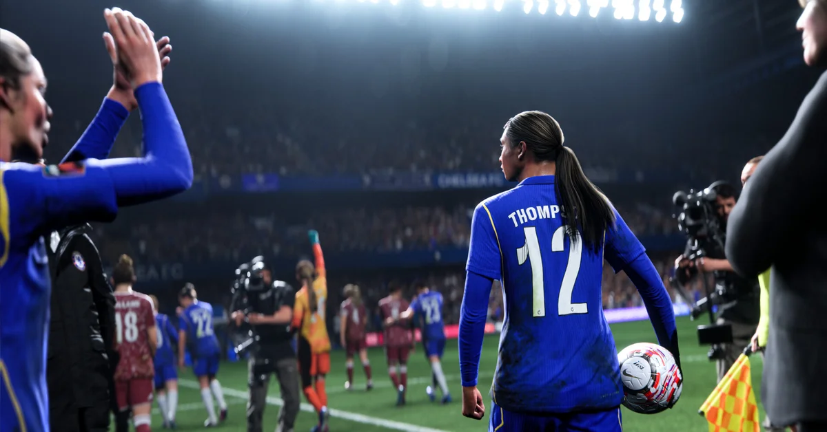 A player walking out under stadium lights in EA Sports FC 27