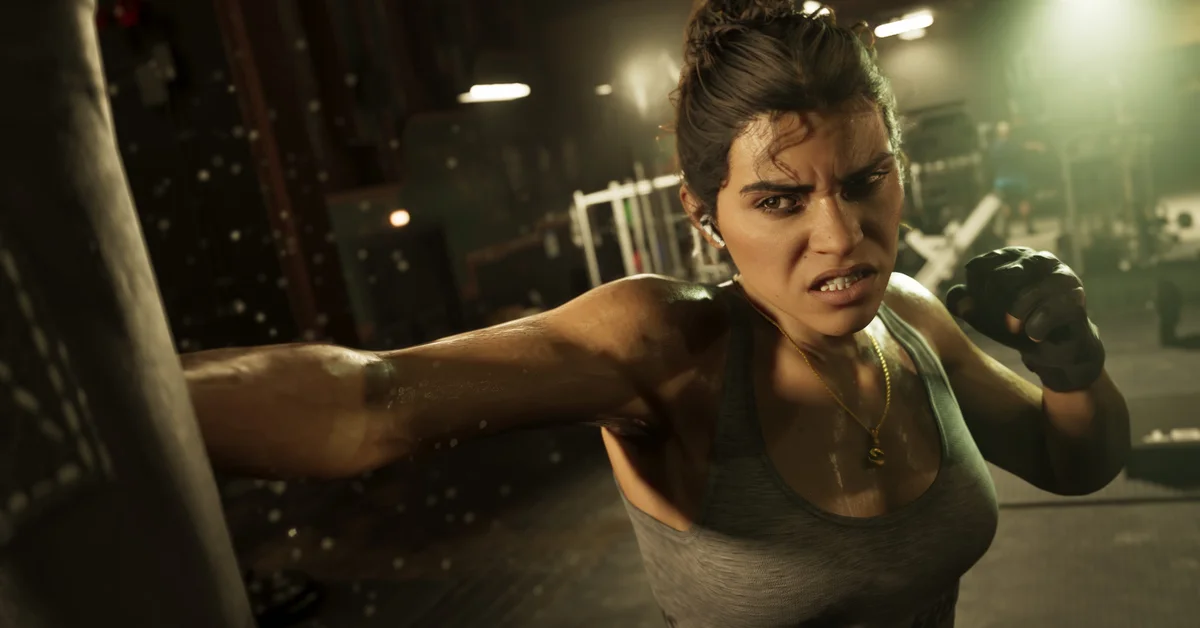 Lucia Caminos in a boxing gym in an official Grand Theft Auto VI screenshot