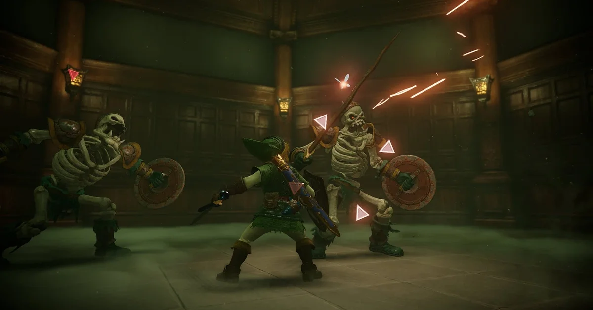 Link fighting a Stalfos
