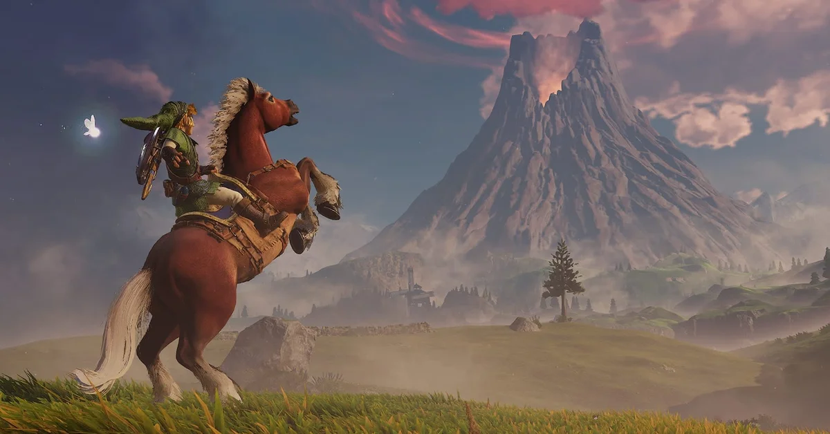 Link riding Epona on Hyrule Field