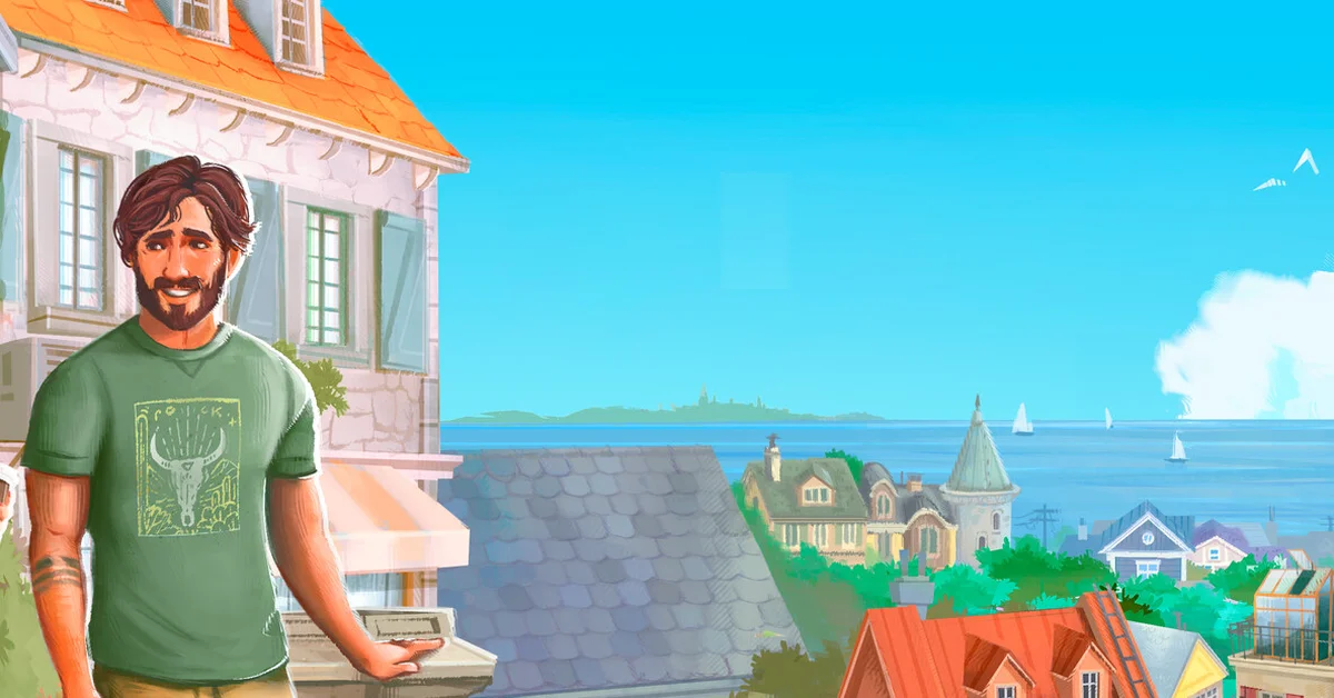 Paralives official key art showing a Para overlooking the town of Melino