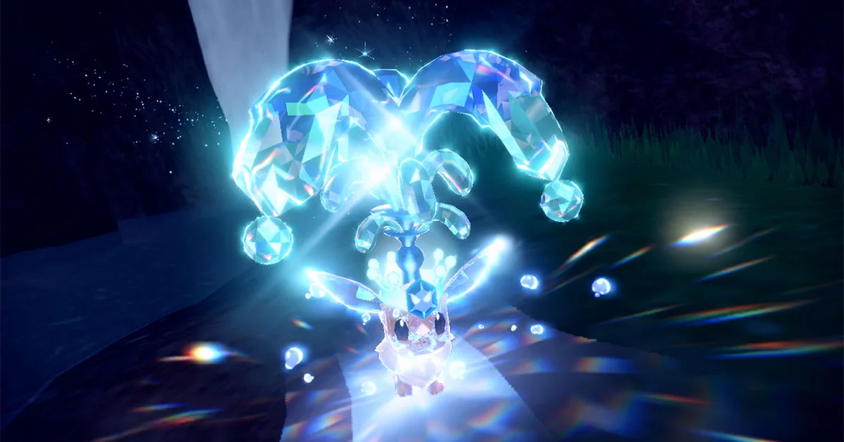A Terastallized Pokemon glowing like a crystal in Pokemon Scarlet and Violet