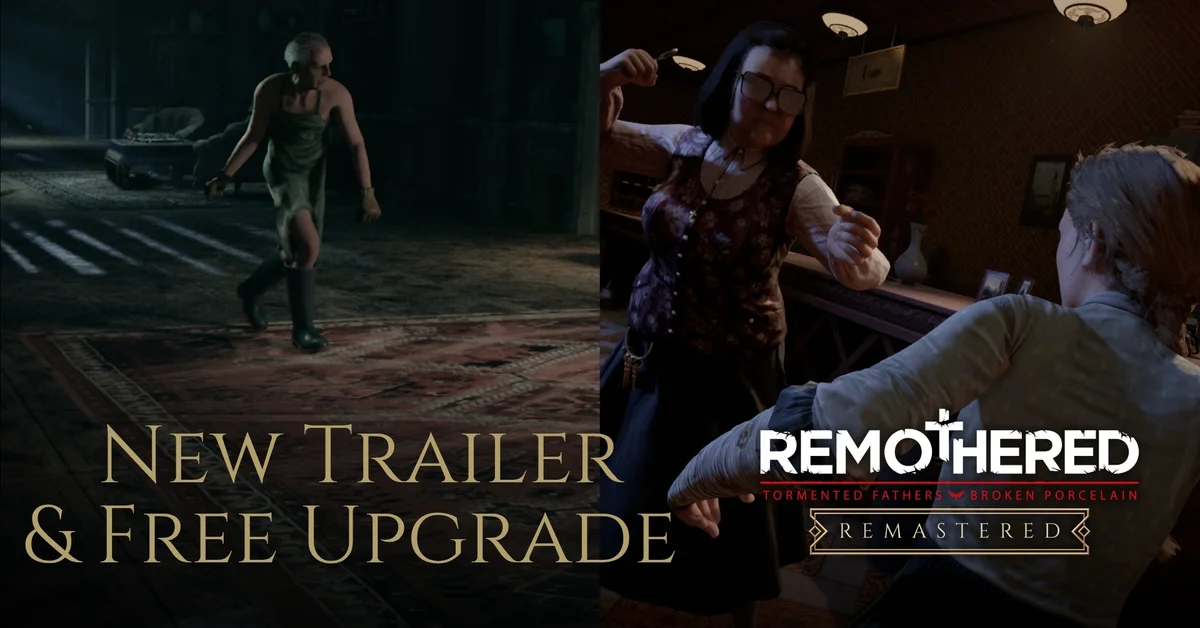 Official Remothered Remastered artwork announcing a new trailer and free upgrade
