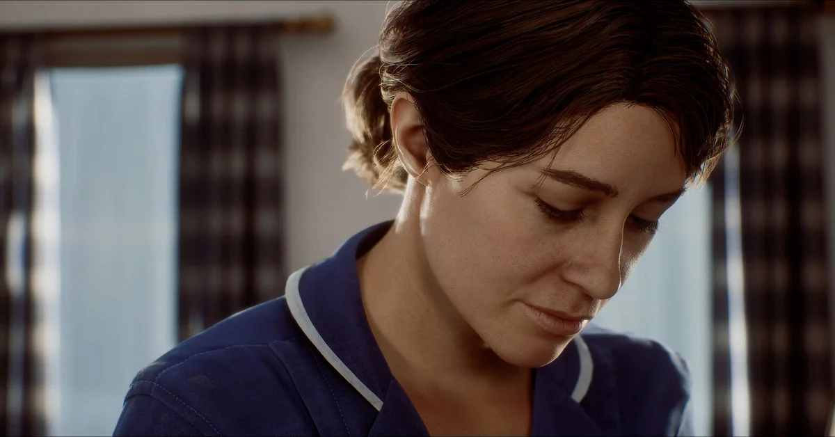 A woman in a nurse's uniform looking down in Silent Hill Townfall