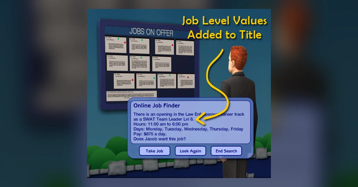 Level Numbers Added to Job Titles mod for Sims 2 by Phaenoh