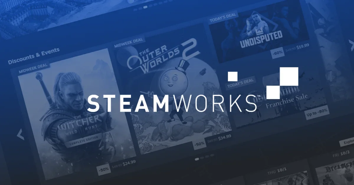 Steamworks logo over Steam's Discounts and Events section, from Valve's announcement