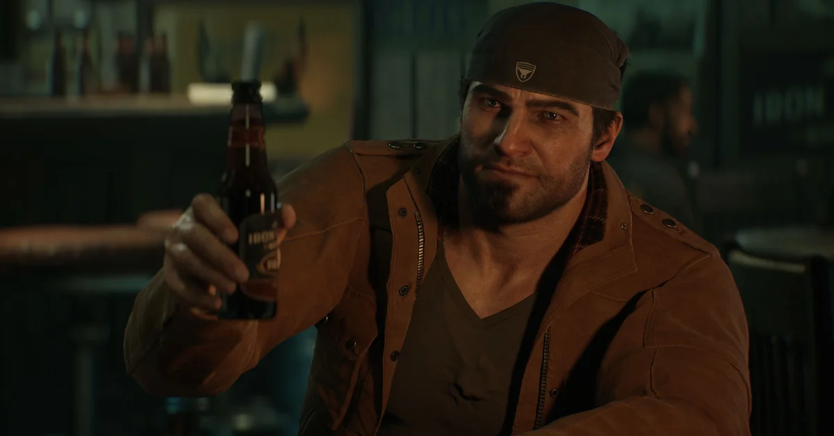 Marcus Fenix raising a bottle in a bar in Gears of War: E-Day