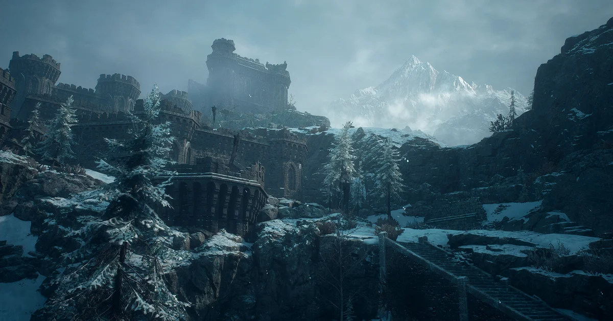 A snowy mountain fortress in Dragon's Dogma 2 Dark Arisen