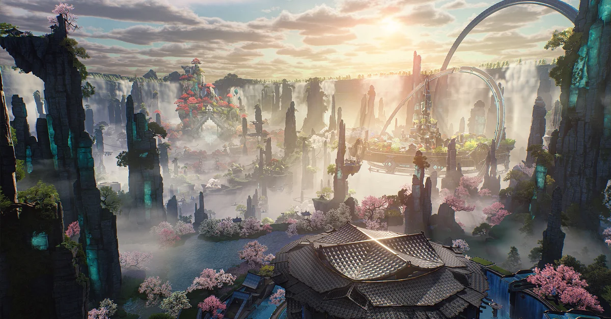 Stone spires, waterfalls and floating gardens in the open world of Wuthering Waves
