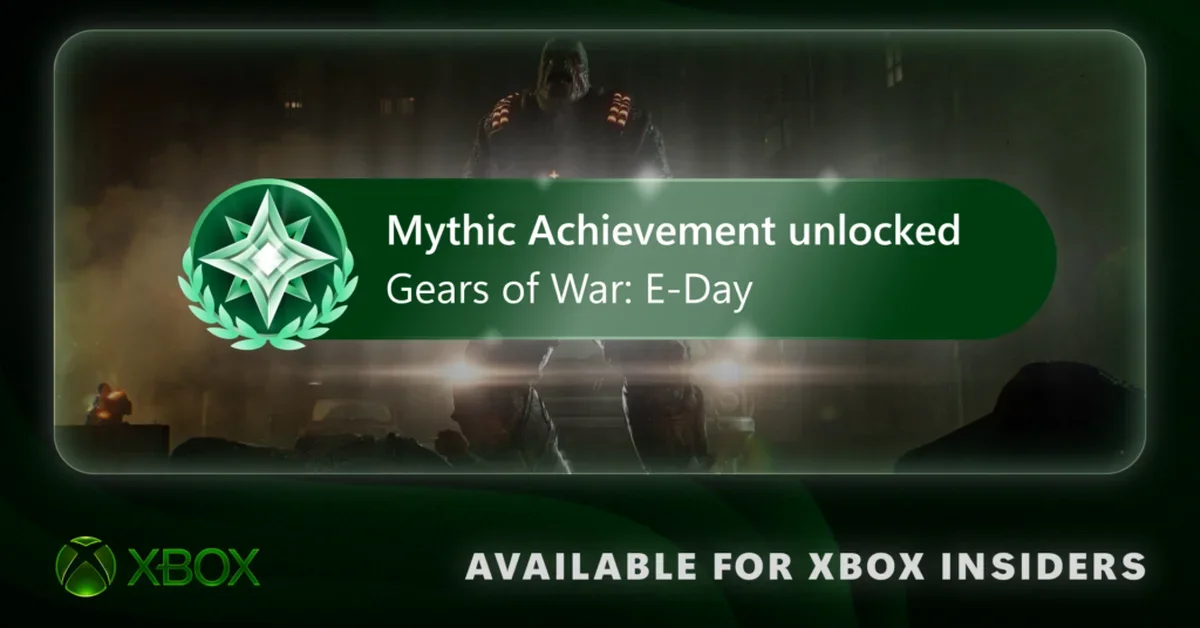 A Mythic Achievement unlocked notification for Gears of War: E-Day from Xbox Wire