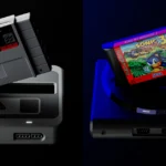 The Super Nt+ with a Super Nintendo cartridge and the Mega Sg+ with a Sega Genesis cartridge in official Analogue product images