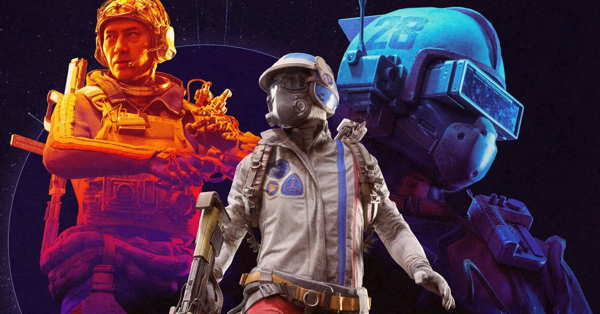 ARC Raiders key art of three raiders in orange, white and blue gear against a dark starry background