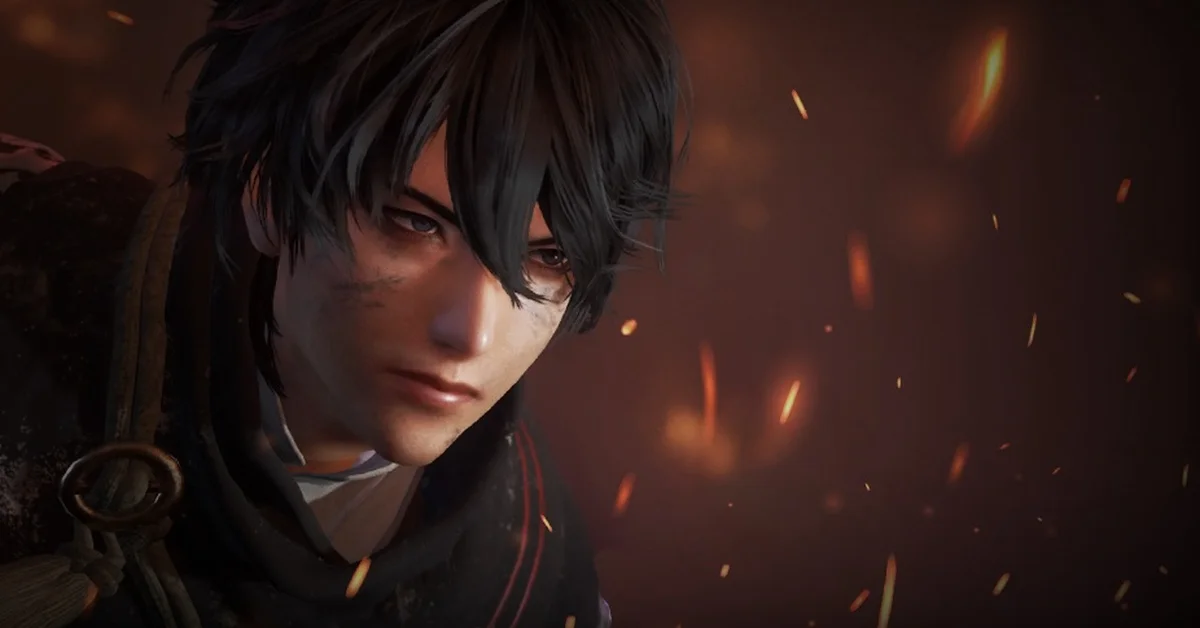 Ziluan, the Dynasty Warriors Origins protagonist, in close-up against falling embers in Dynasty Warriors 3 Complete Edition Remastered