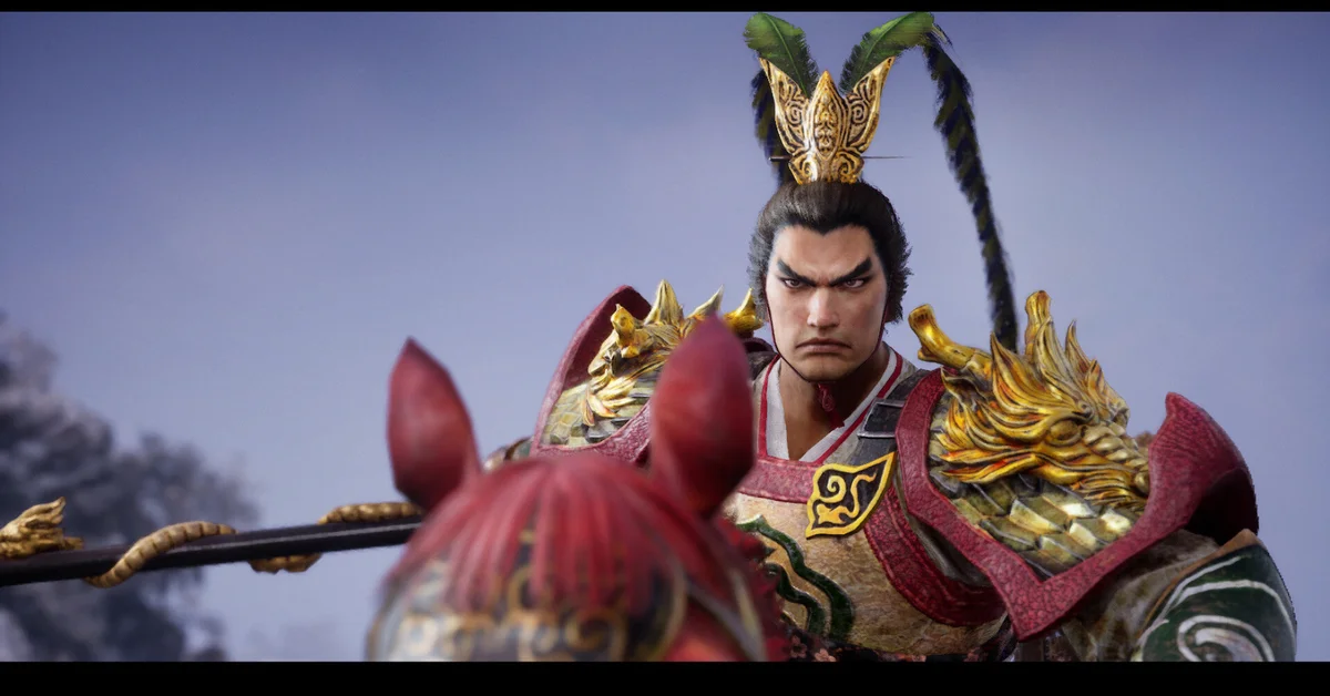 Lu Bu in his pheasant-plumed helmet riding Red Hare in Dynasty Warriors 3 Complete Edition Remastered