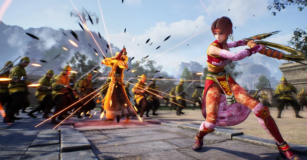 Sun Shangxiang swings her chakram through Yellow Turban soldiers in Dynasty Warriors 3 Complete Edition Remastered