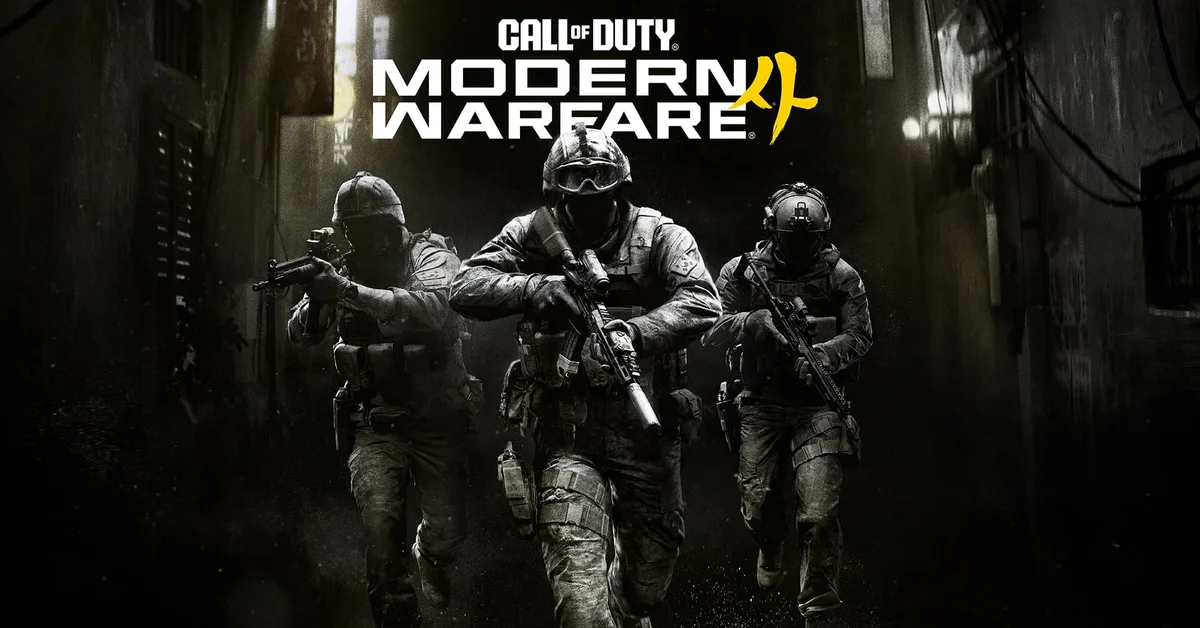 Three soldiers advancing down a dark alley in Call of Duty Modern Warfare 4 key art
