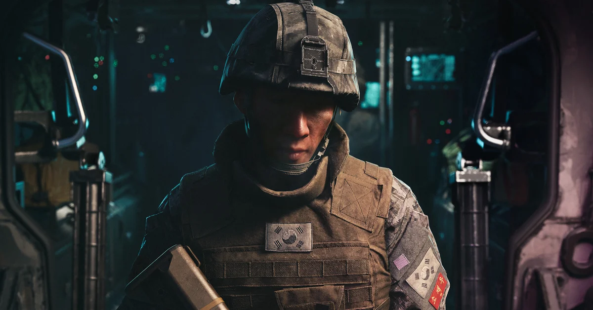 A South Korean soldier in a helmet and body armor inside a military vehicle in Call of Duty Modern Warfare 4