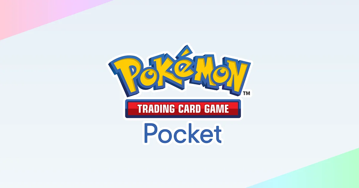 The Pokemon Trading Card Game Pocket logo on a pale pastel background