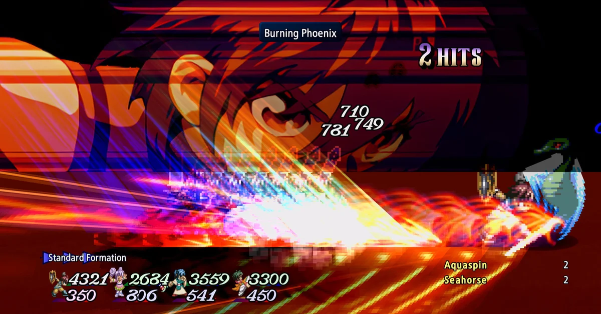 Reid unleashing the Burning Phoenix arte in a side-on battle in Tales of Eternia Remastered