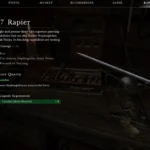 The Rapier upgrade screen in Valor Mortis, showing its damage, its Nephtoglobin weak point ability and the Astute Quarta skill