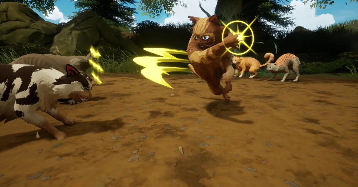 A warrior cat lands a claw attack on a rival in a turn-based battle in Warrior Cats: Clans of the Forest